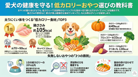 犬のおやつに使える低カロリー食材ランキングTOP7｜太りにくい体づくりを食材から考えます
