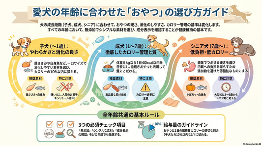 年齢別おやつの選び方｜子犬・成犬・シニア犬で何が違う？無添加おやつの与え方ガイド